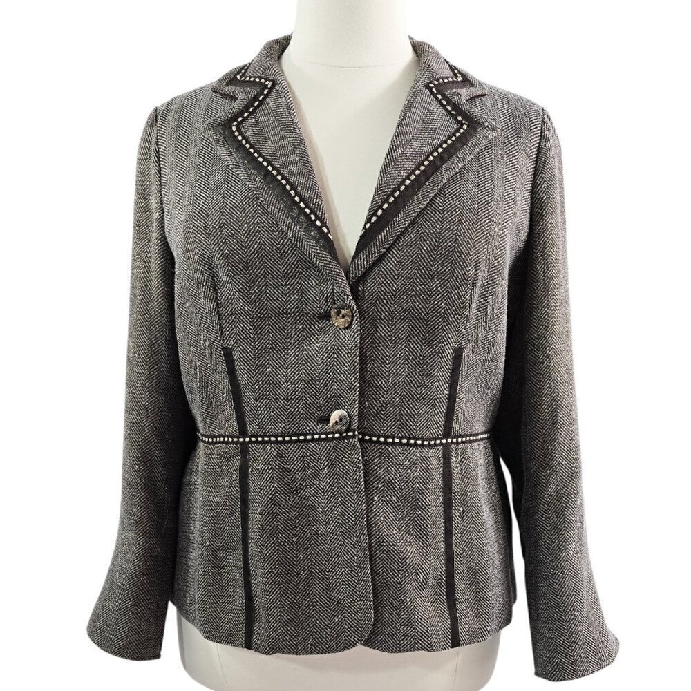 Coldwater Creek Brown Gray Herringbone Metallic Blazer Academia Preppy